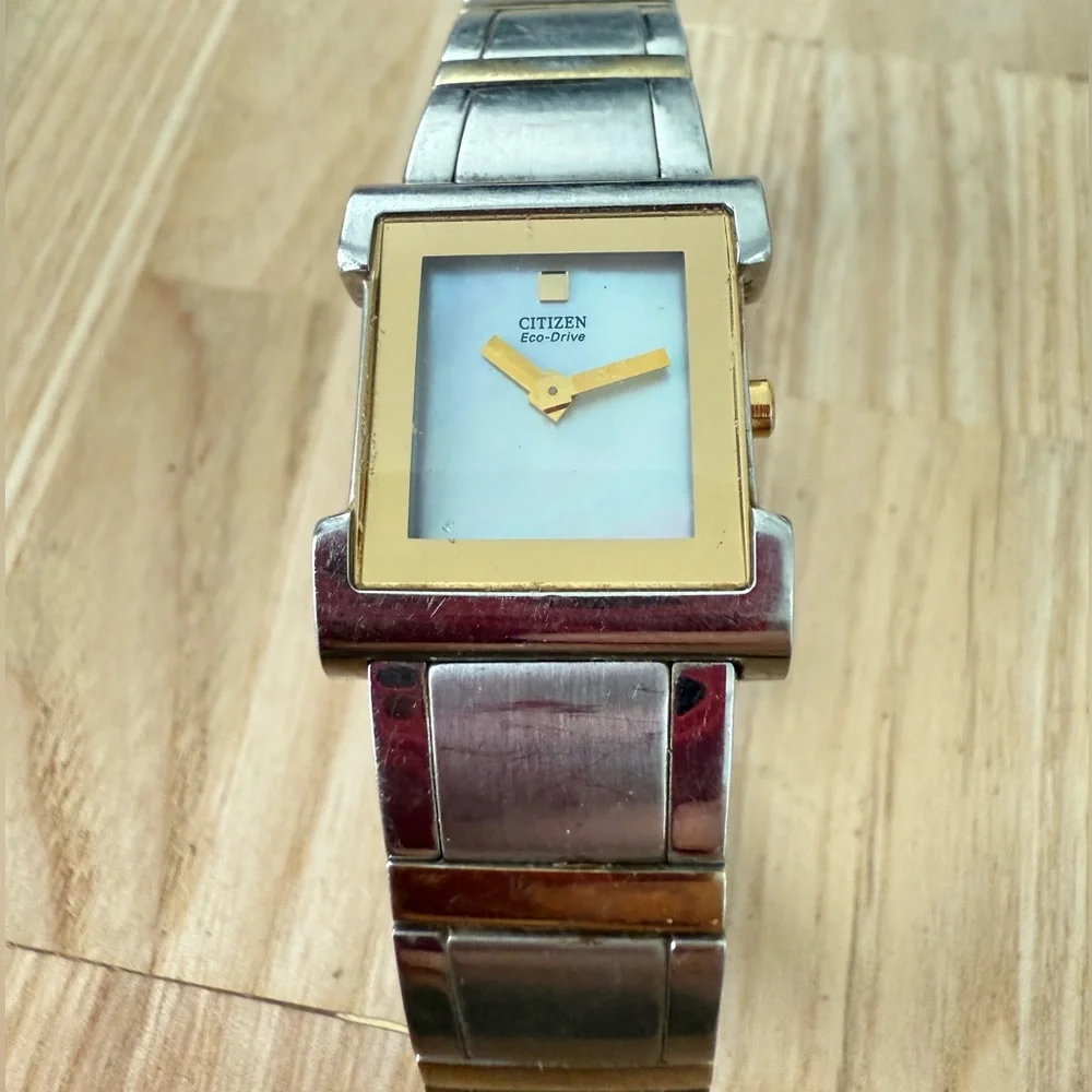Citizen eco drive ladies square two tone dress watch